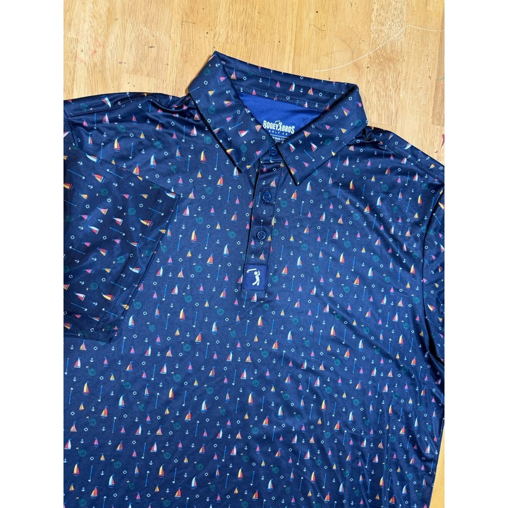 Bogey Bros Golf Polo Shirt Mens L Navy Sailboat Nautical All Over Print